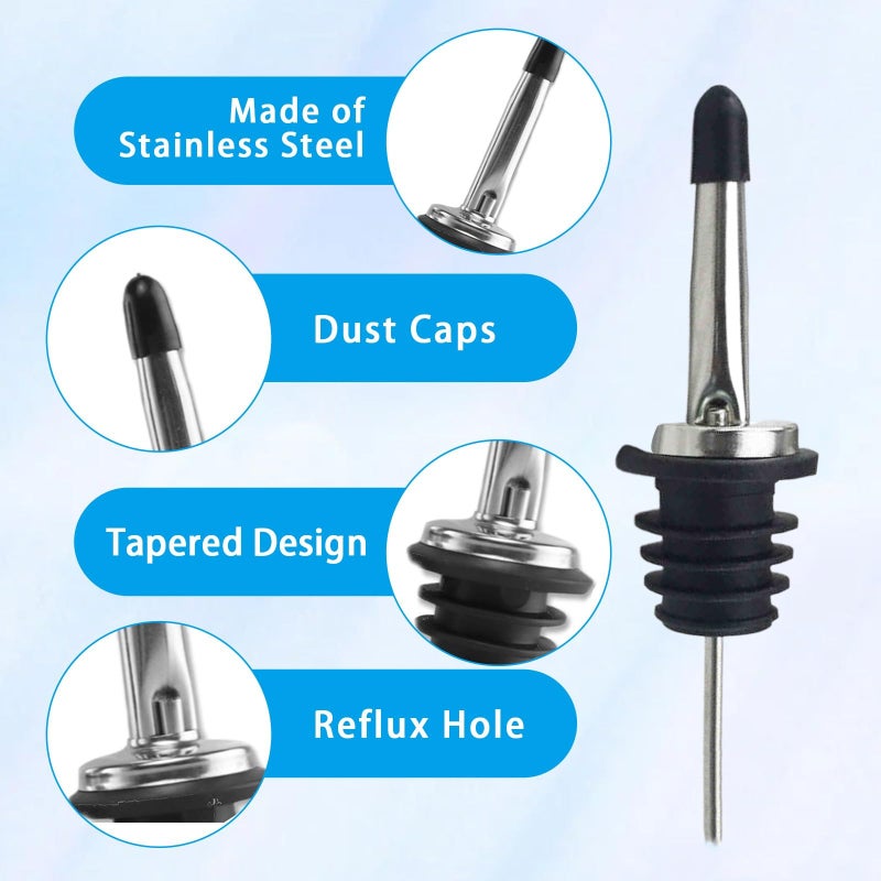 LEGERM Liquor Pour Spouts with Dust Caps - Speed Pourer Nozzles for Alcohol & Liquor Bottles | Pro Bar & Home Use Bartender Accessories with Leak-Proof & Rustproof Toppers - Image 2